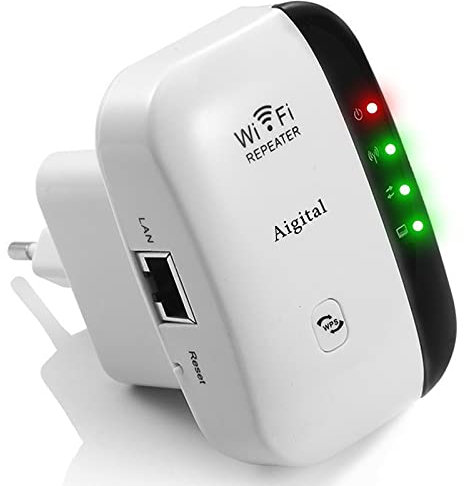 Wireless Wifi Repeater 300Mbps 2.4GHz, WiFi Extender und Verstärker WLAN-Signal, WPS, Plug und Play, Ethernet-LAN-Anschluss, WiFi-Extender bis zu 120 m², kompatibel mit allen Internetboxen