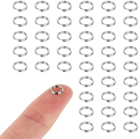 Aeaocvo 200 Stück Schlüsselringe Klein 8 mm Schlüsselring Silber Edelstahl Spaltringe, Schmuck Sprungring für Halsketten, Armbänder, DIY Ornamente