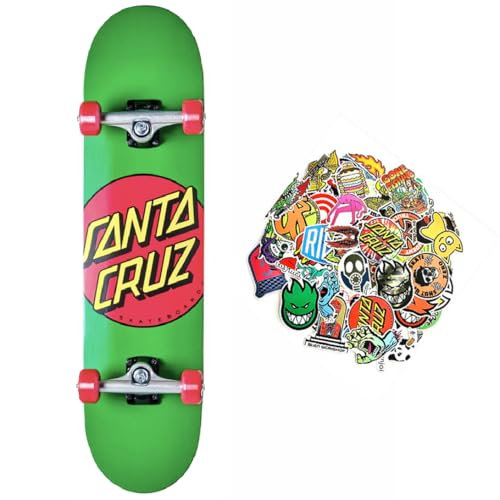 SANTA CRUZ Skateboard Professional Full Dot 8.0 Original Santa Cruz Advanced Level + 50 Skate Stickers HD (grün, 7.8)