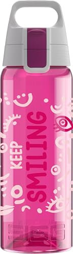 SIGG - Tritan Trinkflasche - Total Color ONE Keep Smiling - Für Kohlensäurehaltige Getränke Geeignet - Spülmaschinenfest - Auslaufsicher - Leicht - BPA-frei - Berry - 1L