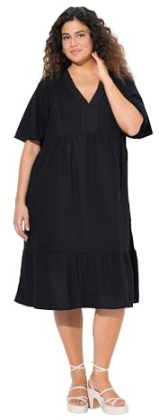 Ulla Popken Robe à Volants avec col en V pour Femme, Noir, 48-50