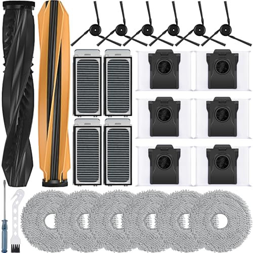 Bluearks Lot de 24 accessoires pour robot aspirateur Dreame X50 Ultra Complete, 1 brosse principale, 4 filtres, 4 tampons de nettoyage, 6 brosses latérales, 6 sacs à poussière, pièces de rechange L50
