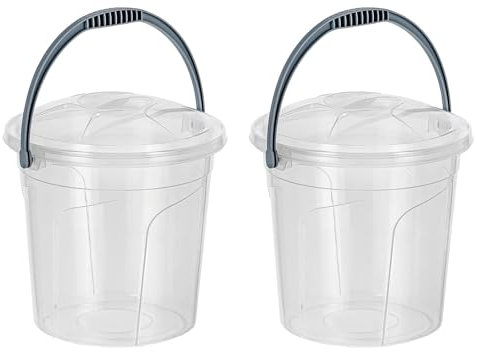 Best House | Clear Plastic Bucket with Lid | 10 Litres | 2 Pcs | Carry Handle | Multipurpose Storage for Water Kitchen Garden Cleaning Water Animal Bird Feed - (Pack of 2)
