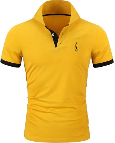 GLESTORE Poloshirt Herren T Shirt Männer Hemd Herren Kurzarm T-Shirt Sommer Golf Polo Shirt PalmYellow XXL