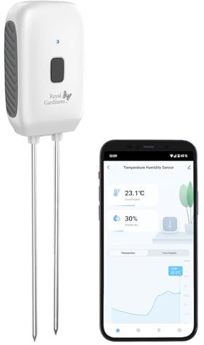 Royal Gardineer Bodensensor: Smarter Boden-Feuchtigkeits- & Temperatur-Sensor mit Bluetooth, App (Pflanzenbewässerungssensor, Pflanzen-Feuchte-Messgerät, Bewässerung)