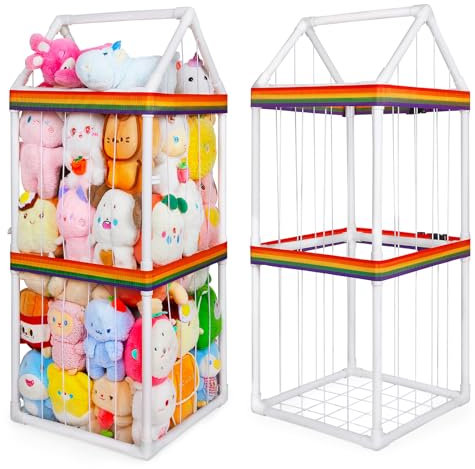 Unicorn Castle Stuffed Animals Storage Large Soft Toy Storage Cuddly Toy Storage with Elastic Band for Nursery Playroom Bedroom,108x45.5x45.5CM,White