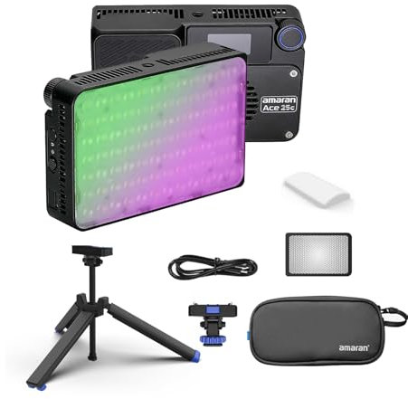 Amaran Ace 25c Kit Kamera-Videoleuchte mit Tragetasche, Mini-Stativ, 25 W CCT 2300 K–10000 K RGB-Taschenleuchte, unterstützt APP-Steuerung, PD-Aufladung für TikTok, Creator, Fotografen (Anthrazit)