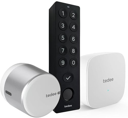 tedee GO2 Cerradura Inteligente con WiFi y Teclado biométrico de Huellas Dactilares para Acceso Remoto, Smart Lock con App y Bluetooth Alexa