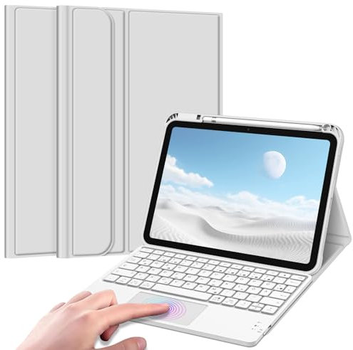 FINTIE Tastatur Hülle für iPad 11. Generation 2025 11, iPad 10. Generation 2022 10.9 Schutzhülle mit magnetisch Abnehmbarer Deutscher Tastatur und Touchpad Keyboard mit QWERTZ Layout, Silber