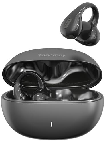 TONEMAY Q8 Open Ear Headphones,Clip On Earphones,LDAC Hi-Res Spatial Audio Wireless Earbuds,Lightweight Comfort,Bluetooth 6.0,Stable Fit,40H Playtime,IPX5 Waterproof for Running Gym