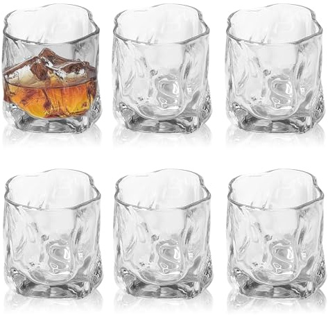 YushengTai Set di 6 bicchieri da 200 ml, bicchieri di cristallo irregolari, bicchieri da whisky, bicchieri da cocktail, bicchieri da rum, bicchieri da caffè freddo, bicchieri per casa ristoranti e