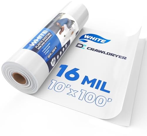 Weiße Kriechraumdampfsperre, 16 mm Dampfsperre, 3 m x 30 m, weiße dicke Kunststofffolie, robuste Polyethylenfolie, weiße Kunststoff-Tropfstoffabdeckung für Krabbelraum, Keller
