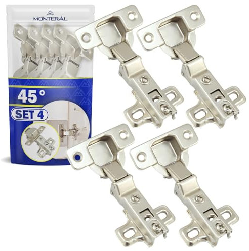 4 Piezas Bisagras Puertas Cocina con Ángulo Apertura 45° - para Muebles Esquineros - Montaje de Bisagras para Puertas H=4 Ø 35 mm - Garantía de 10 Años - MONTERAL