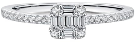 Homxi Trauringe Damenring Weissgold 18 K, Rechteck mit Moissanit, Silber Damen Ringe Eheringe und Verlobungsringe Größe 52 (16.6)