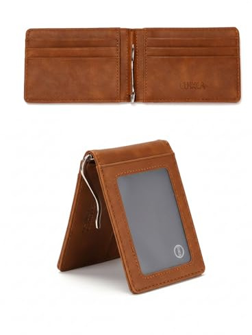 tulilut Geldbeutel Herren mit Geldklammer & RFID Schutz - Slim Wallet Herren Klein & Dünn - Kartenetui mit Sichtfenster & Außenfach - Portemonnaie Herren ohne Münzfach (Vintage Braun)