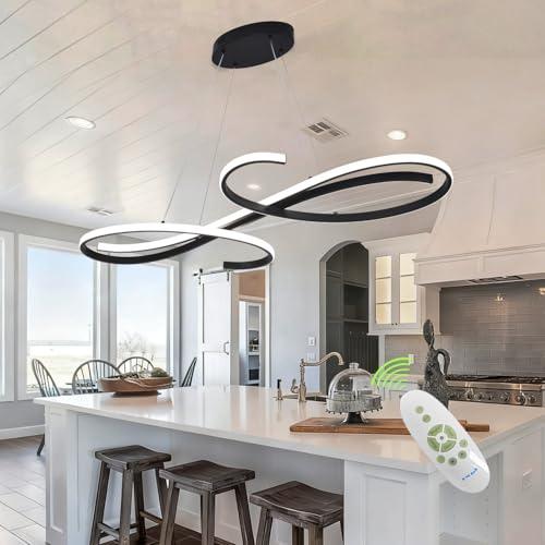 Guang Shuo LED Pendelleuchte Esstisch Dimmbar Moderne LED Esstisch Pendelleuchte mit Fernbedienung,3000K-6500K,10%–100% Farbtemperatur Linear Lampe Hängend für Küche