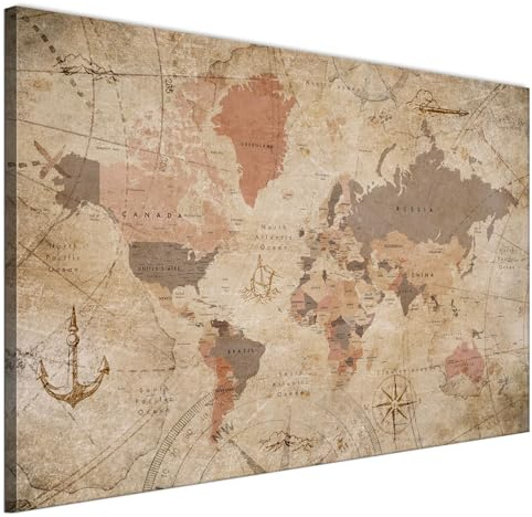 LUMASOUL Wandbilder Wohnzimmer Leinwandbild Weltkarte 120x80 cm | 1-teiliges Bild für Schlafzimmer, Flur, Büro und Küche, modernes Foto-Motiv