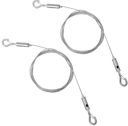 MBAIYO 2 Stück Drahtseil Einstellbar Stahlseil Seilaufhängung,1m x 1,5mm Edelstahl Drahtseil mit Schleife Ösen und Haken Bis 50KG Bilder Aufhängen Seil Spannseil Fotoseil für Gardinen Bilder Lampe