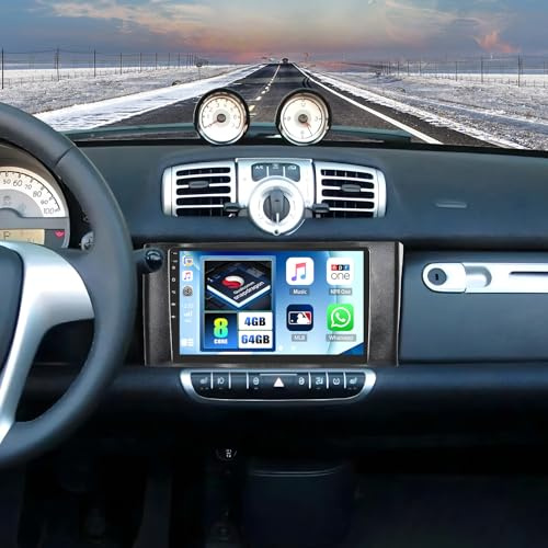 CAMECHO Android 15 Qualcomm 8 Core 4G+64G Autoradio für Mercedes-Benz Smart Fortwo W451 2011-2015 mit Carplay Android Auto Navi Dual WiFi 9-Zoll Bildschirm mit FM/RDS Navi Bluetooth5.1+Rückfahrkamera