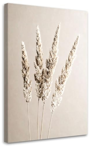 Feeby Leinwand Bilder - Bild Wohnzimmer - Pampasgras Pflanzen beige - 40x60 1tlg - Deko Schlafzimmer Groß - Dekoration Canvas - Gemälde - Modern Wandbilder - Kunstdruck