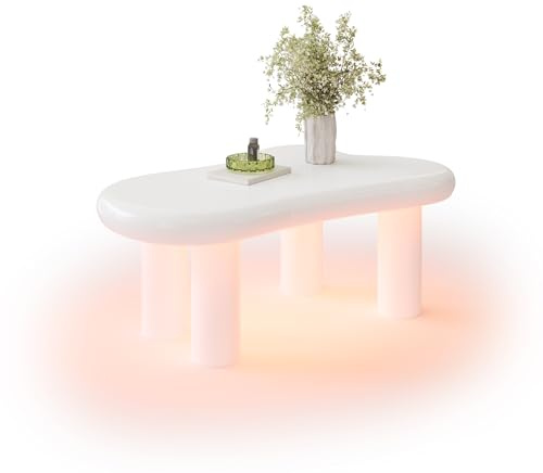 Generisch Weißer Couchtisch Cloud-Form LED-Beleuchtung Schublade MDF Moderne Wohnzimmer Tisch Stauraum Schlafzimmer