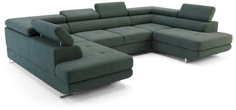 Ecksofa mit Schlaffunktion Big PASTI U-Form, Sofa Couch mit Bettkasten, 3-Sitzer Eckcouch, Schlafsofa für Wohnzimmer, Big Sofa Couch mit Schlaffunktion (Pet Friendly Edition Salbeigrün)