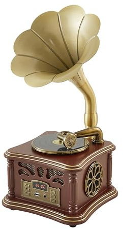 Retro Vintage Gramophone Record Player, Decorative Phonograph with Bluetooth/USB, Hi-Fi, Handcrafted by Pure Oak (Brown) for Music Player/Home Decoration/Retro Collection/Gift