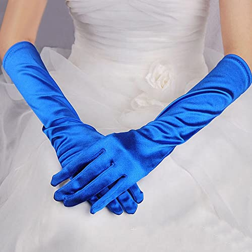 Generisch Handschuhe Frauen Abschlussball-Opernhandschuhe lange Brautabende Partyhandschuhe Satin (Blue, One Size)