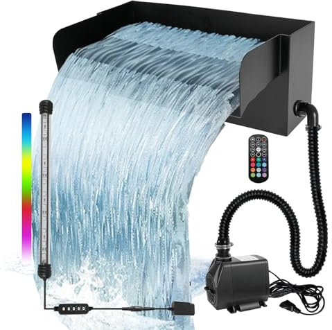CDIYTOOL Dammfall för trädgårdsdammar, 20 cm rostfritt stål överflödspool dammfontäinkit med 45W 3000L/H pump för damm, pool, trädgård, uteplatsdekoration