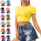 Re Tech UK - Women's Basic Ladies Short Sleeve Stretchy Crop Tops for Women, Slim Fit Crew Neck, Cropped T Shirt, Summer, Cute, Tshirt, Sizes 8-14 (S/M 8-10, Yellow)
