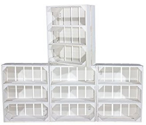 Vintage-Möbel24 GmbH 4er Set Regalkiste flach mit 3 Fächern Shabby Chic Serie - weiße Obstkiste/Holzkiste als Kistenregal/Gewürzregal/Wandregal 50x40,5x16cm