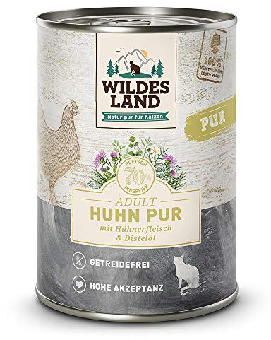 Wildes Land - Nassfutter für Katzen - Nr. 3 Huhn PUR - 6 x 400 g - Getreidefrei - Extra viel Fleisch - Beste Akzeptanz und Verträglichkeit