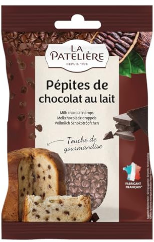 LA PATELIÈRE - Pépites de Chocolat au Lait - Riche en Goût - Pour Agrémenter Cookies, Brownies et Autres Gâteaux - 30% de Cacao Minimum - Fabriqué en France - 100g. Lot de 5 (=500G)