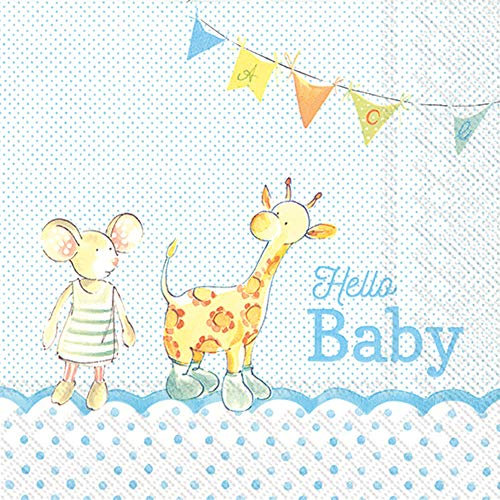 Boston International IHR 3-lagige Papierservietten, 20 Stück, Hellblau-Hello Baby Hellblau