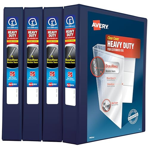 Avery Robuster 3-Ringbuch, 2,5 cm One-Touch-schräger Ring, für 21,6 x 27,9 cm Papier, 4 marineblaue Ordner (79869)