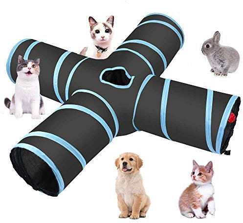 4-Wege-Katzentunnel,zusammenklappbar Pet Spiel Tunnel, Spielzeug Tunnel für Katzen/Hunde/Kaninchen, für drinnen und draußen