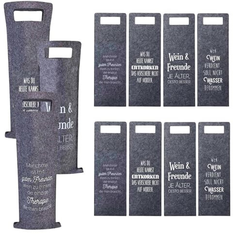 Bada Bing 12er Set Geschenkverpackung Wein Filz Mit Spruch Flaschenverpackung Tasche Für Weinflasche Gift Für Freunde Package Geschenktasche 4fach Sortiert 88