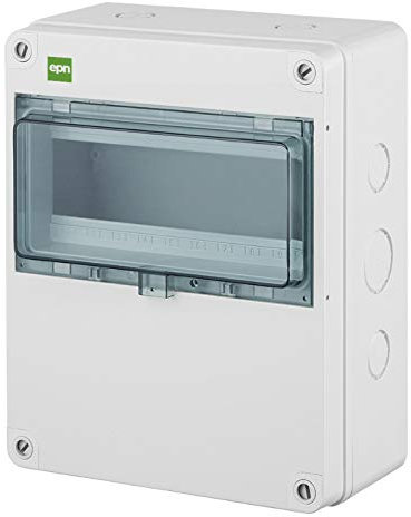 ELEKTRO-PLAST HERMETICA Aufputz Sicherungskasten Verteilerkasten Kleinverteiler 1-Reihig 10 Automaten Module IP65 Wassergeschützt Außenbereich Hellgrau