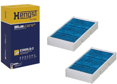 HENGST - Innenraumfilter E3909LB-2 - Luftfilter für den Innenraum antibakteriell - Filtert Staub, Pollen, Gerüche & Bakterien für Allergiker - Für sauberes Innenraumklima im KFZ