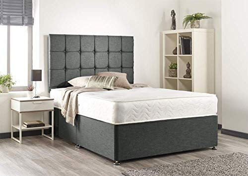 Grey Linen Memory Foam Divan Bed Set With Mattress, Headboard And 2 Free Drawers (King)