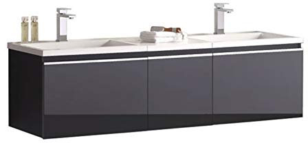 StoneArt Badmöbel Set mit Mineralguss Waschbecken und Unterschrank Waschtisch als Einzel- oder Doppelwaschbecken mit Unterschrank ohne Armaturen Milano ME-1600 dunkelgrau 160cm