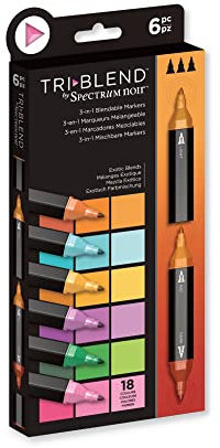 Crafter's Companion Spectrum Noir Triblend Alcohol Markers Unique 3-in-1 Blendable Effect-6 Coloured Pen Kit Shades, Exotic Blends, One Size