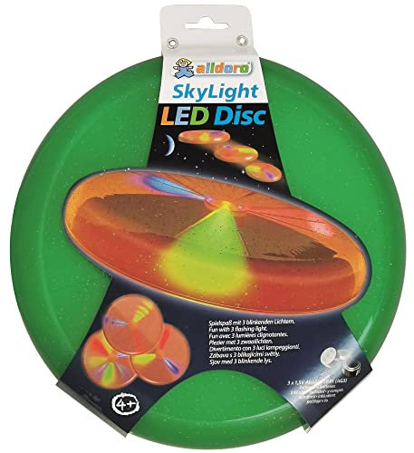 alldoro 63017 Sky Light Disc, Wurfscheibe Ø ca. 27 cm, Frisbeescheibe mit 3 LEDs, für Strand, Garten und Outdoor, Wurfspiel für Kinder ab 4 Jahren & Erwachsene, grün