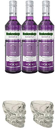 Moskovskaya SHOTZ Sour Berry 3 x 0,5 Liter + Wodka Totenkopf aus Glas 1 Stück 29 ml + Wodka Totenkopf aus Glas 1 Stück 29 ml