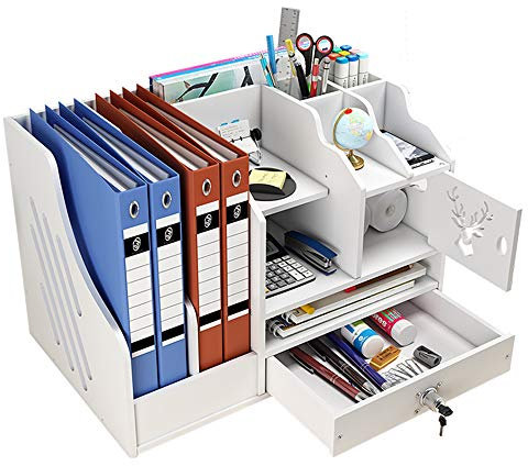 BlayaAdd Weißer Schreibtisch-Organizer, Mehrzweck-Dokumentenablage, Schreibtischaufsatz, Aufbewahrungsregal, für Zuhause, Büro, Schule (PB02)