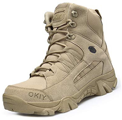 IYVW OKIY 1705 Stivali da combattimento militari e tattici da uomo Stringate Casual Scarpe da caccia da trekking all'aria aperta Addestramento della polizia Stivaletti beige 42 EU