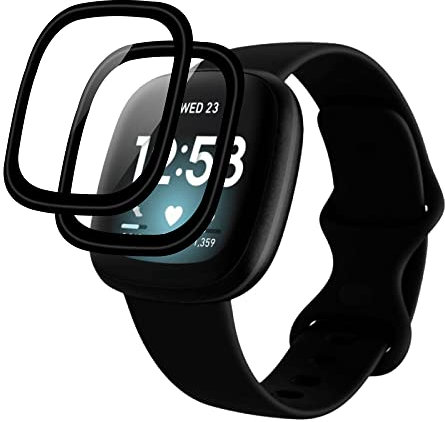 Niboow Schutzfolie für Fitbit Versa 3 [2 Stück], 3D Kohlefaserkante Displayschutzfolie, Vollabdeckung Premium Flexibles Panzer Schutz Glas, Anti-Kratzer Blasenfrei Schutzfolie für Fitbit Sense