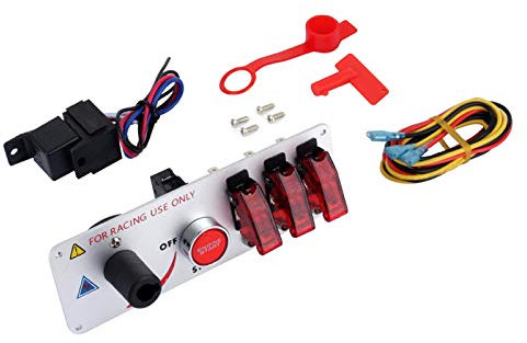 Fydun Autoschalter 5 in 1 DC 12V Flip-up-Zündschalter-Panel Auto-Motorstart-Druckknopf mit Led-Rallye-Schalterpanel