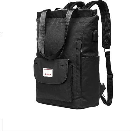 PORRASSO Women Laptop Backpack Casual Shoulder Bag with USB Charging Port Luggage Strap School Bag for 14 Inch Laptop Daypack College Work Travel Rucksack Black