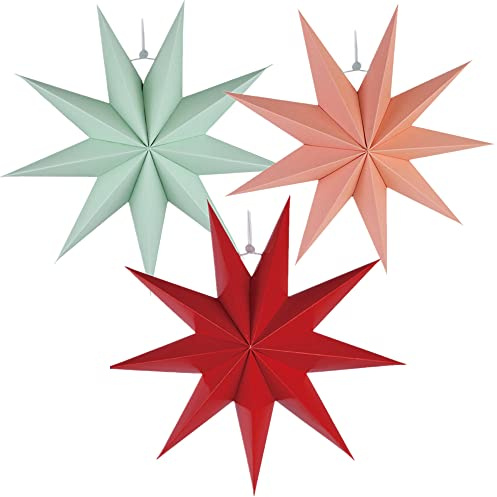 3 Stück 3D 30.5 cm große Papiersterne zum Aufhängen in Rot, Grün, Rosa, Papierstern, Dekorationen für Hochzeiten, Weihnachten, Urlaub, Mädchen, Schlafzimmer, Dekoration, Feier, Heimdekoration